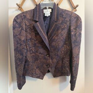 Vtg Soo Yung Lee Cropped Tuxedo Blazer | Metallic Floral | Sculpted Waist 6/8 S
